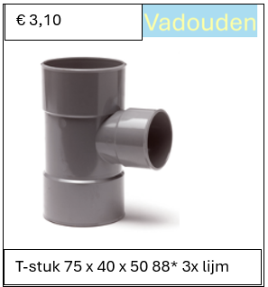T-stuk 75 x 40 x 50 88* 3x lijm