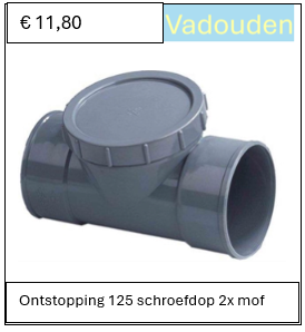 Ontstoppings T-stuk  125 mm schroefdop 2x mof