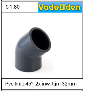 Pvc knie 45°  2x inw. lijm 32mm