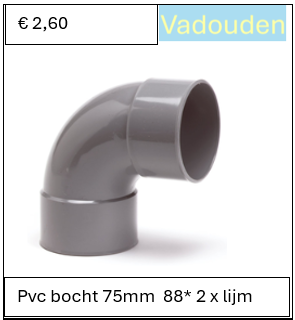 Pvc bocht 75mm  88* 2 x lijm