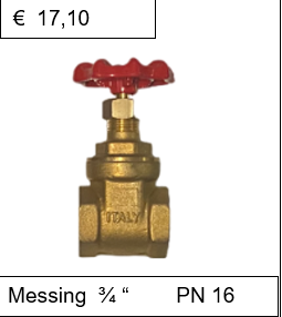 Schuifafsluiter Messing 3/4'' PN 16