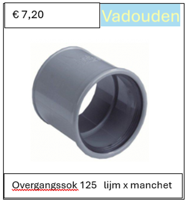 Overgangssok 125   lijm x manchet