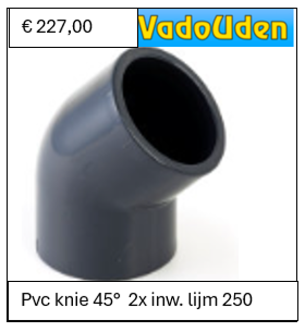 Pvc knie 45°  2x inw. lijm 250