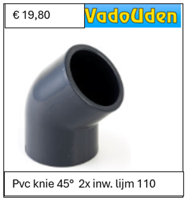 Pvc knie 45°  2x inw. lijm 110