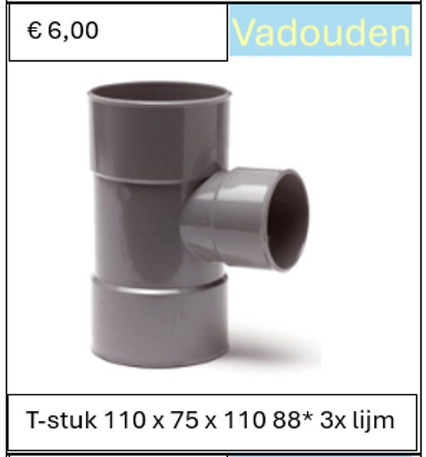 T-stuk 110 x 75 x 110 88* 3x lijm