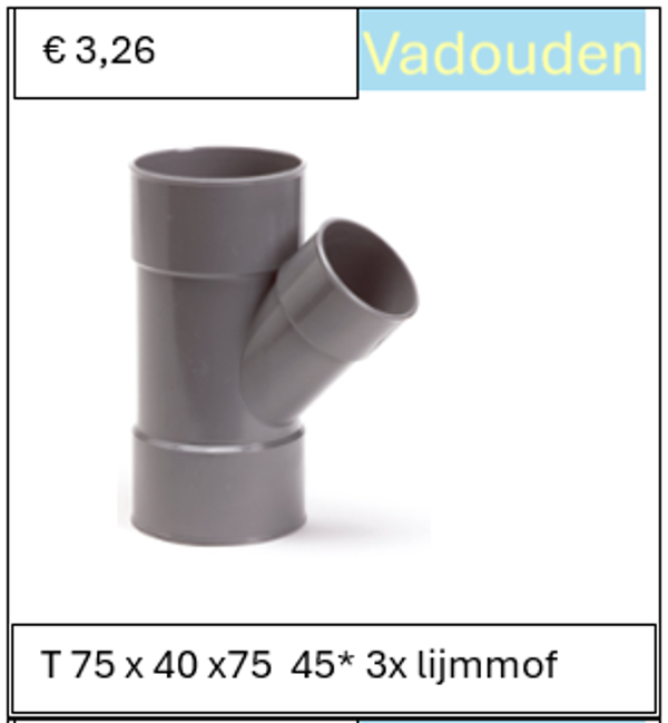 T 75 x 40 x75  45* 3x lijmmof