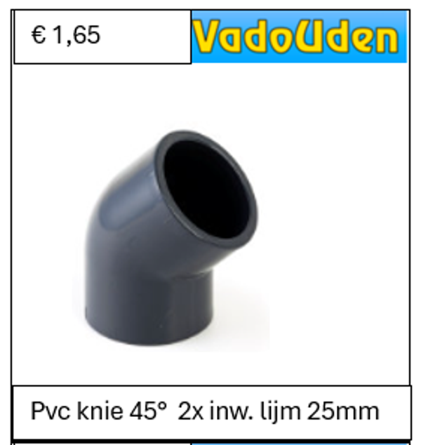 Pvc knie 45°  2x inw. lijm 25mm