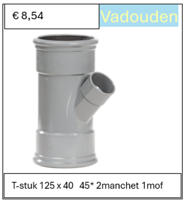 T-stuk 125 x 40   45* 2manchet 1mof