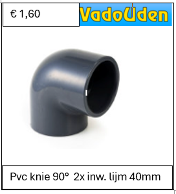 Pvc knie 90°  2x inw. lijm 40mm