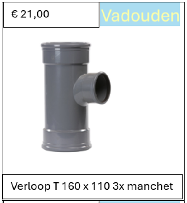 Verloop T 160 x 110 3x manchet