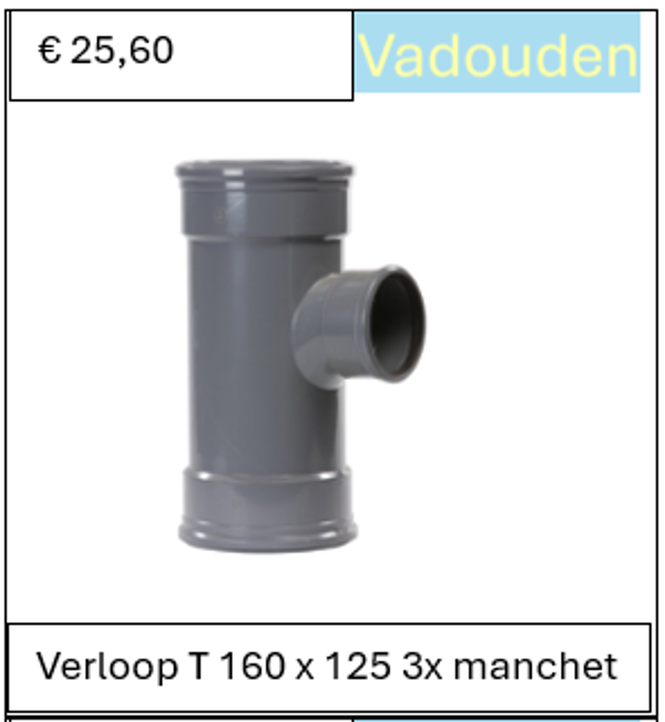 Verloop T 160 x 125 3x manchet