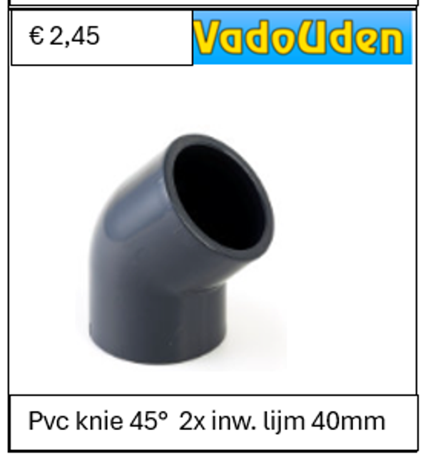 Pvc knie 45°  2x inw. lijm 40mm