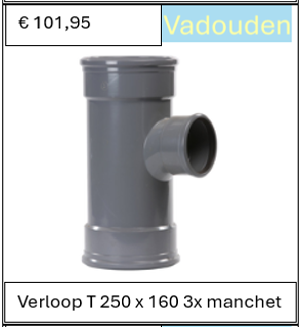 Verloop T 250 x 160 3x manchet
