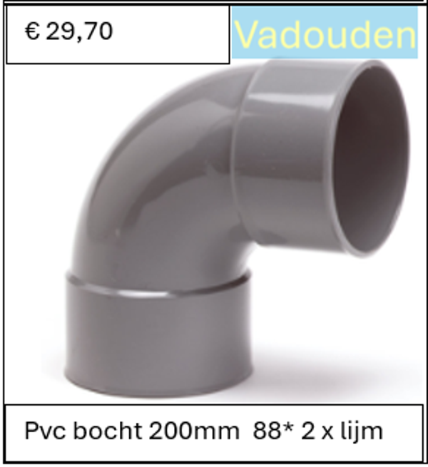 Pvc bocht 200mm  88* 2 x lijm