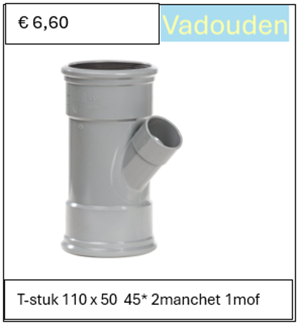 T-stuk 110 x 50  45* 2manchet 1mof