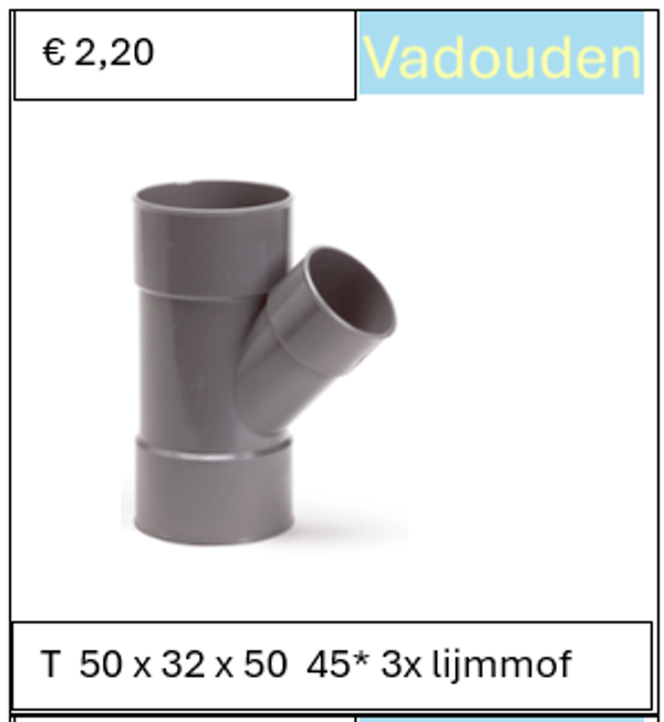 T  50 x 32 x 50  45* 3x lijmmof
