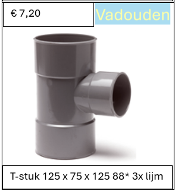 T-stuk 125 x 75 x 125 88* 3x lijm
