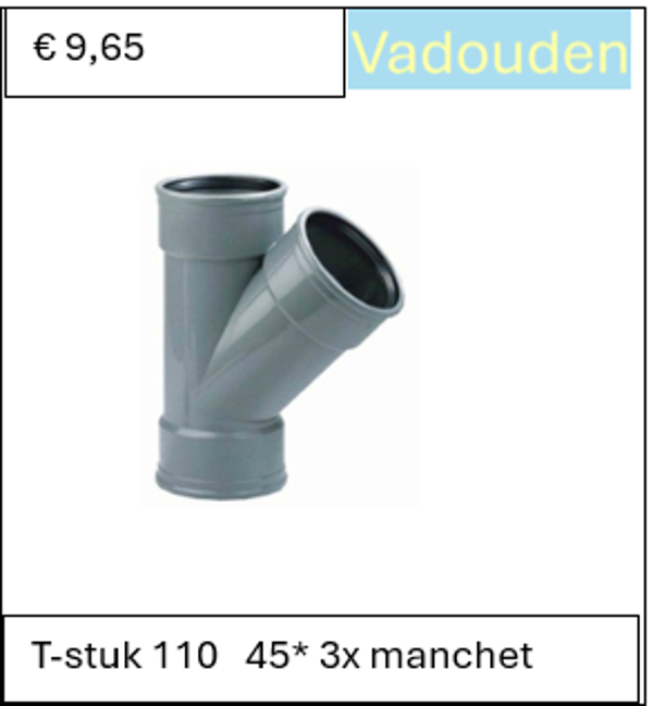 T-stuk 110   45* 3x manchet