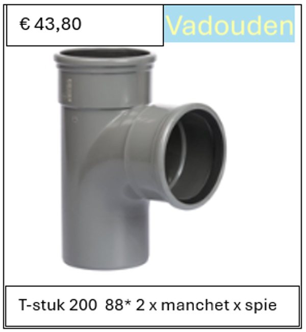 T-stuk 200  88* 2 x manchet x spie