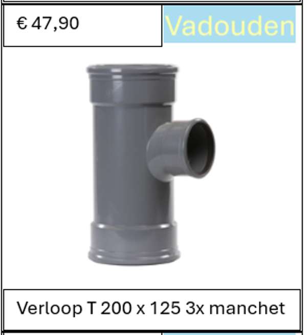 Verloop T 200 x 125 3x manchet