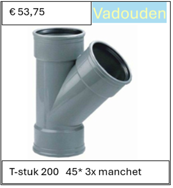 T-stuk 200   45* 3x manchet