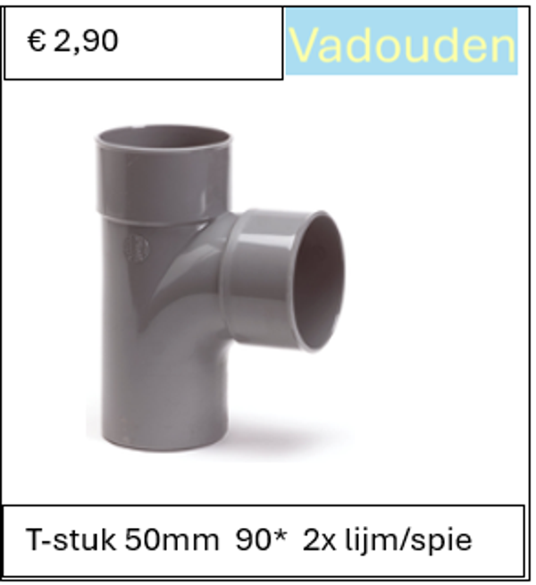 T-stuk 50mm  90*  2x lijm/spie