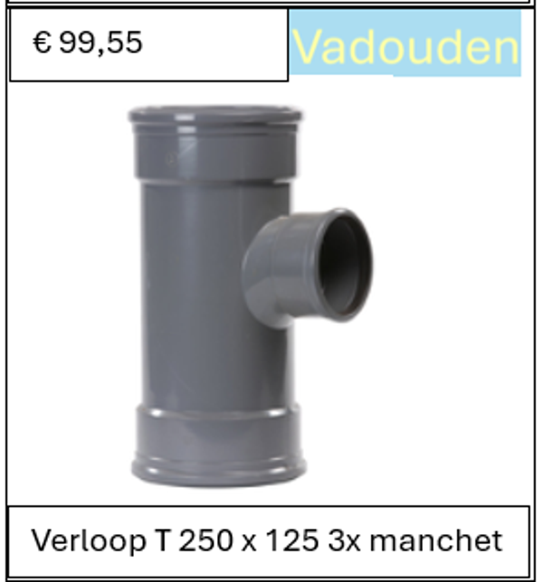 Verloop T 250 x 125 3x manchet