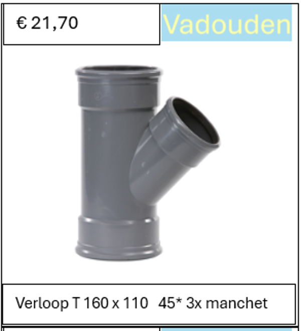 Verloop T 160 x 110   45* 3x manchet