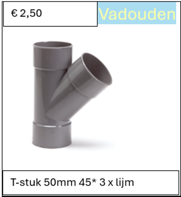 T-stuk 50mm 45* 3 x lijm