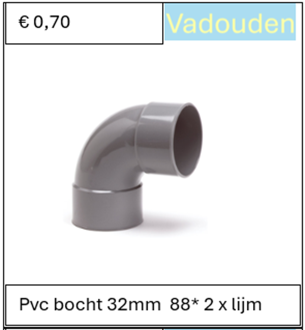 Pvc bocht 32mm  88* 2 x lijm