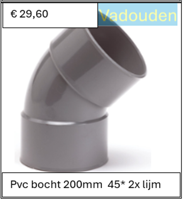 Pvc bocht 200mm  45* 2x lijm