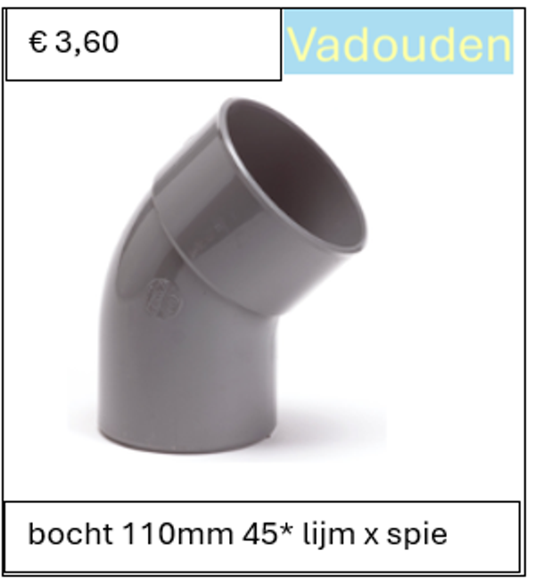 bocht 110mm 45* lijm x spie