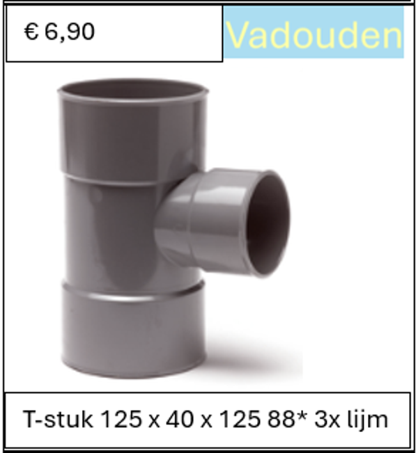 T-stuk 125 x 40 x 125 88* 3x lijm