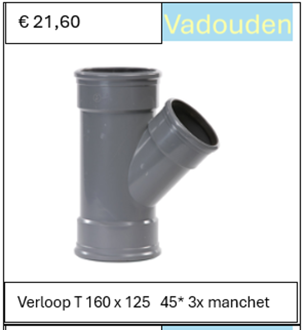 Verloop T 160 x 125   45* 3x manchet