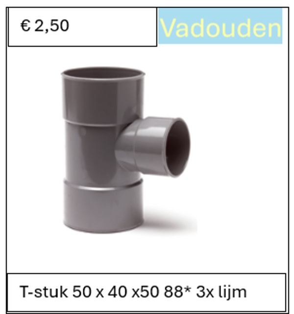 T-stuk 50 x 40 x50 88* 3x lijm