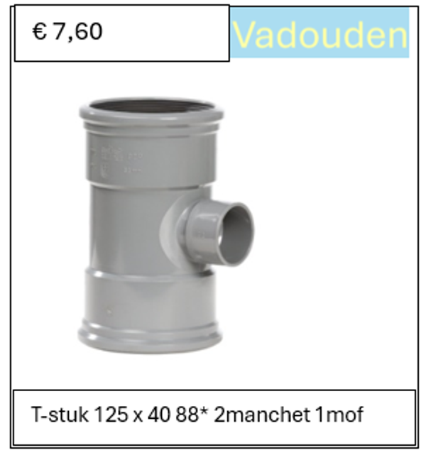 T-stuk 125 x 40 88* 2manchet 1mof