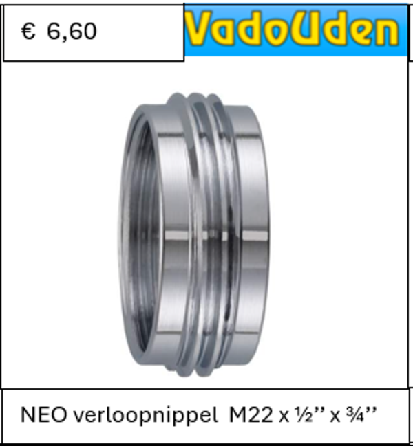 NEO verloopnippel M22 x 1/2'' x 3/4''