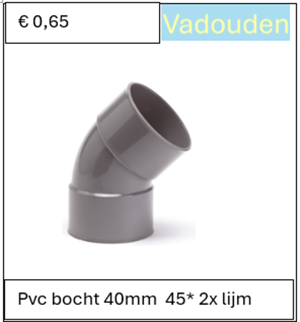 Pvc bocht 40mm  45* 2x lijm