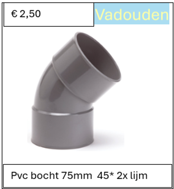 Pvc bocht 75mm  45* 2x lijm