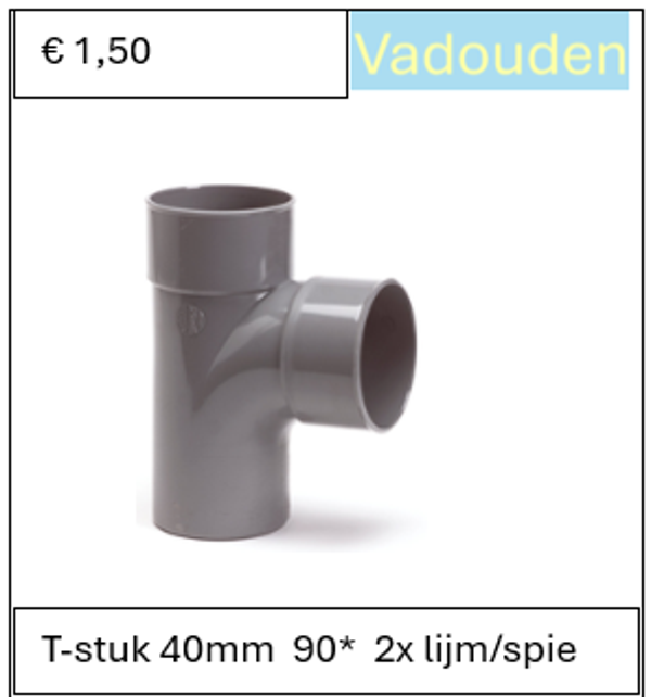 T-stuk 40mm  90*  2x lijm/spie