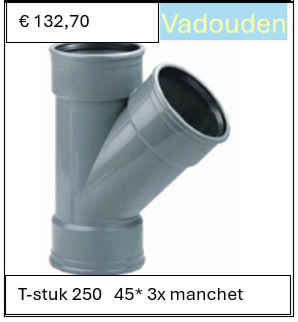 T-stuk 250   45* 3x manchet