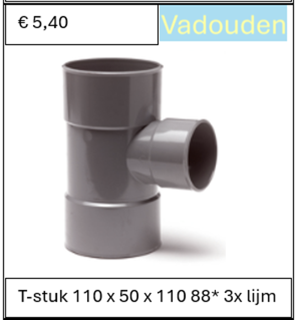 T-stuk 110 x 50 x 110 88* 3x lijm