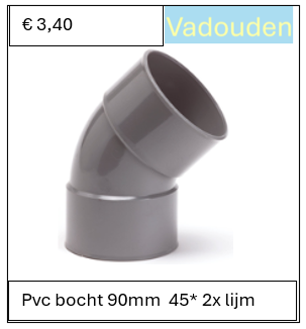 Pvc bocht 90mm  45* 2x lijm