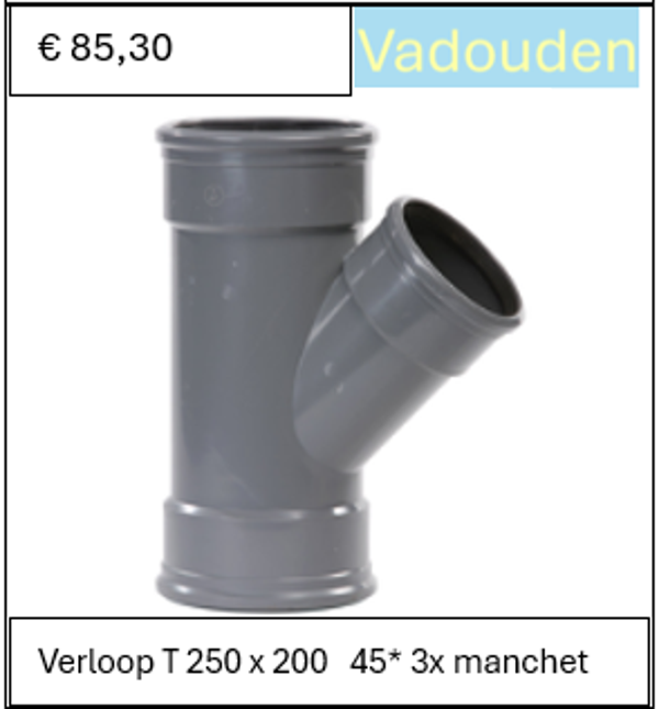 Verloop T 250 x 200   45* 3x manchet
