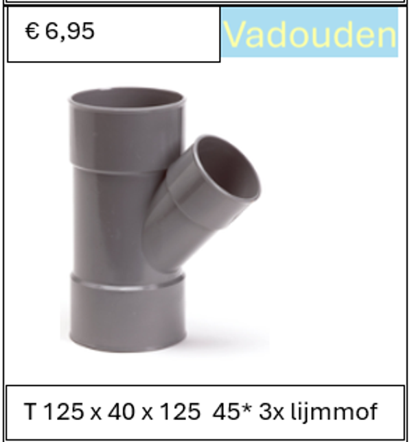 T 125 x 40 x 125  45* 3x lijmmof