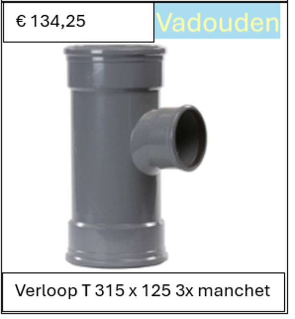 Verloop T 315 x 125 3x manchet