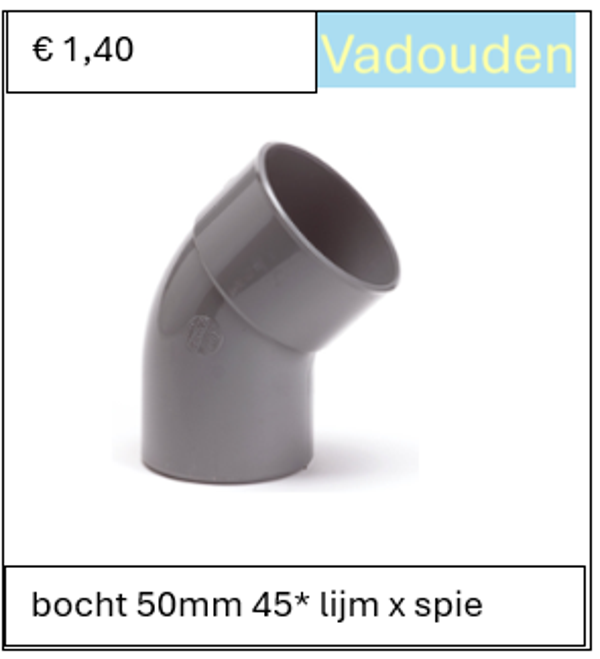 bocht 50mm 45* lijm x spie