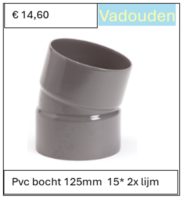 Pvc bocht 125mm  15* 2x lijm