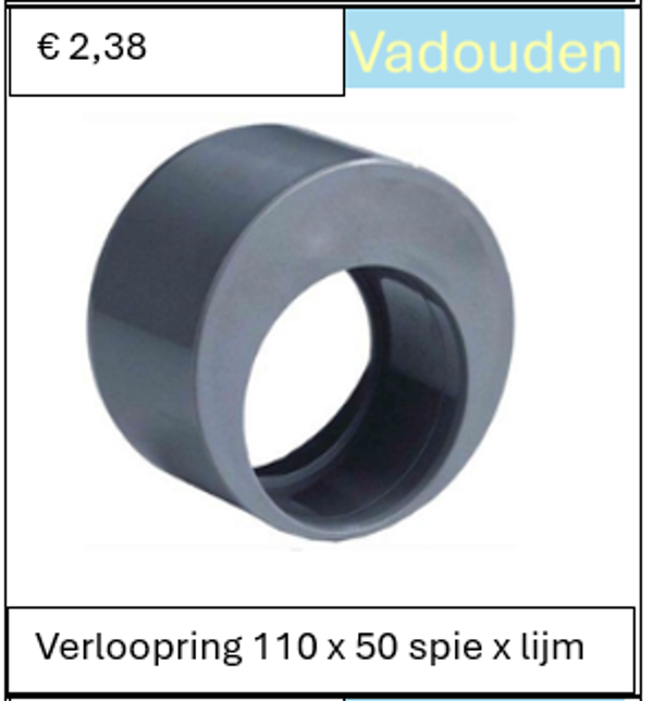 Verloopring 110 x 50 spie x lijm