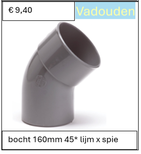 bocht 160mm 45* lijm x spie